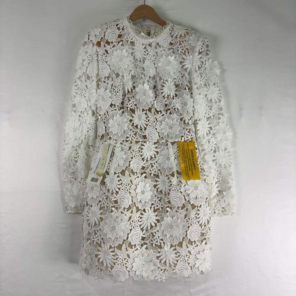 Bronx and Banco White Floral Lace Mini Dress
